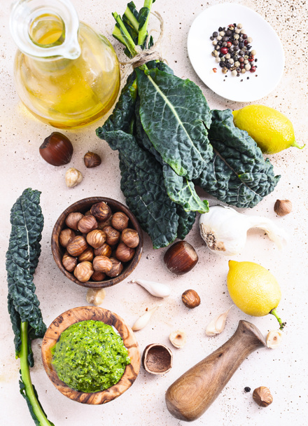  pesto with kale and hazelnuts in  bowl  - Photo, Image