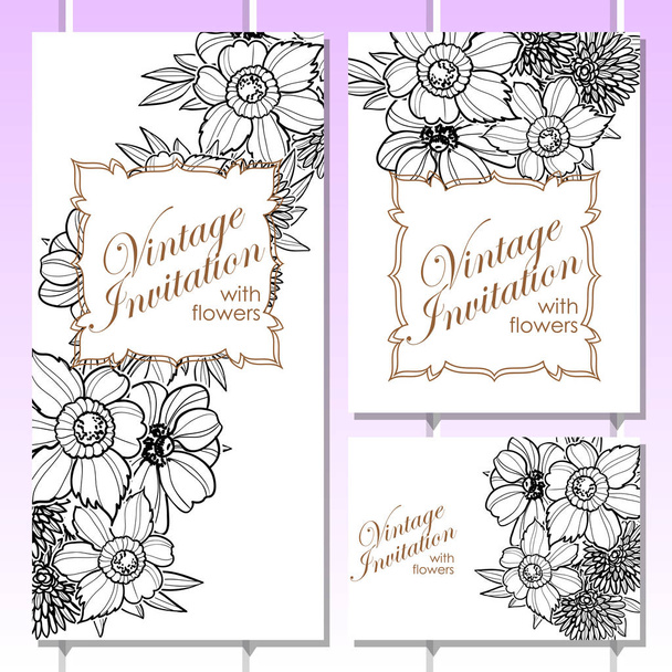 Vintage floral wedding invitation card - Vektori, kuva