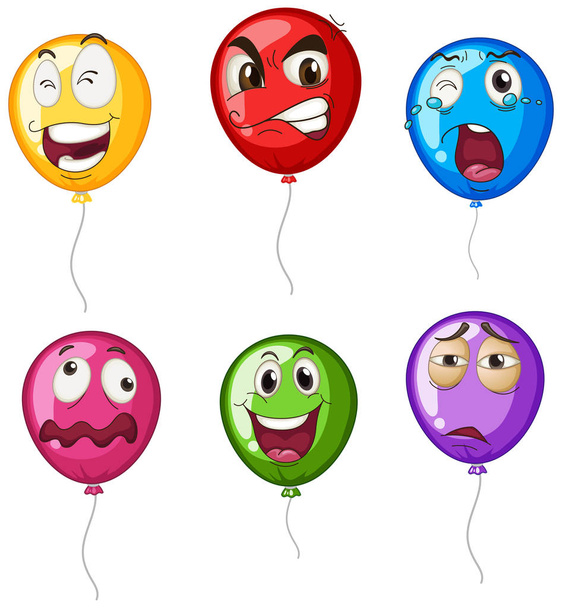 Helium balloons with facial expressions - Vector, Image