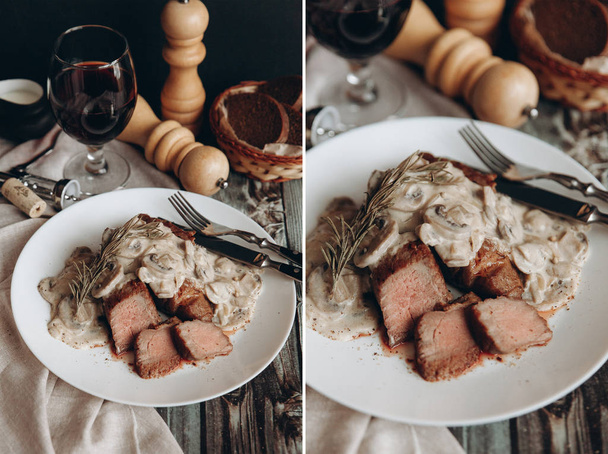 Biefstuk met champignon roomsaus - Foto, afbeelding