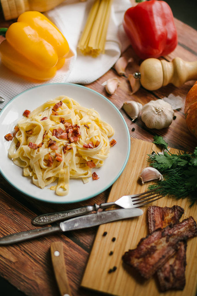 pasta with pumpkin and bacon - Foto, Bild