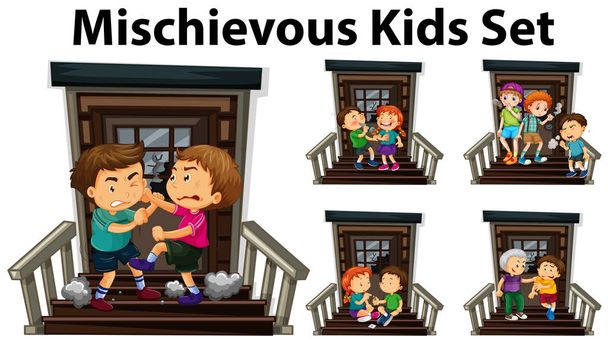 Many mischievous kids at front door - Vector, Image