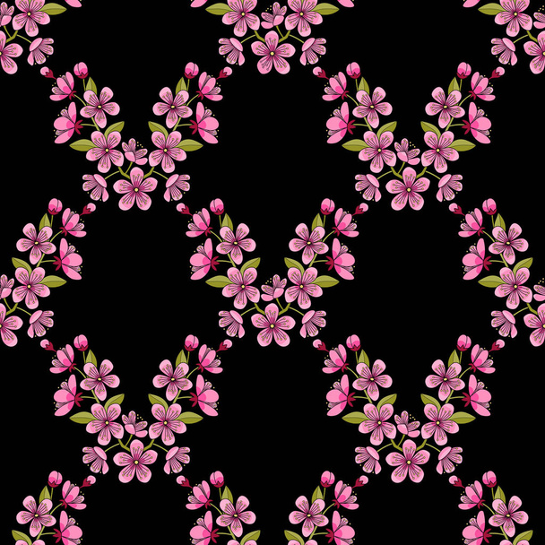 Cherry Blossom Seamless Pattern - Vector, Image