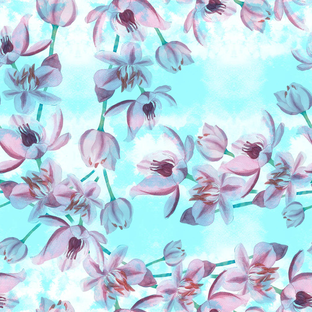 Flowers  -  decorative composition. Watercolor. Seamless pattern.  - Photo, Image