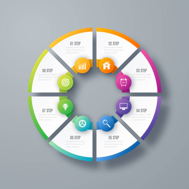 Infographics template 8 options with circle - Vetor, Imagem
