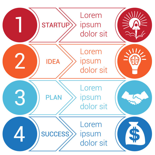 Startup bussines minimal infographic circles arrows 4 positions - Διάνυσμα, εικόνα