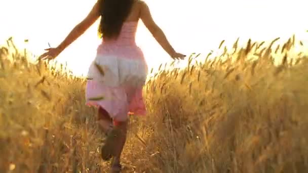 pretty girl in the dress is running across the field. - Footage, Video