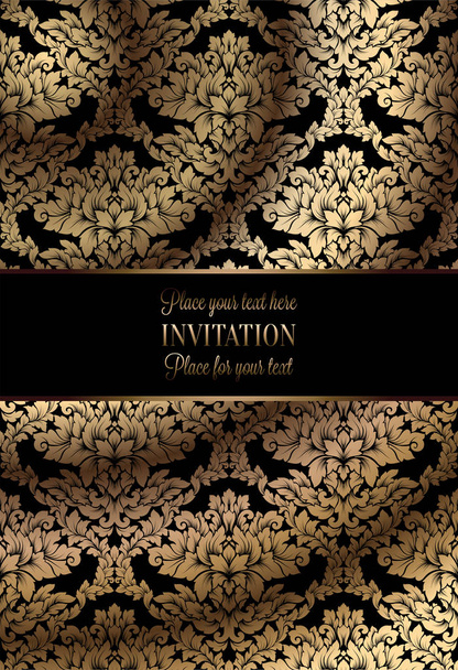 Vector luxury foliage with gold floral vintage pattern for banner, wallpaper, invitation card, booklet. Template for wedding invitation design or background. - Vector, Image