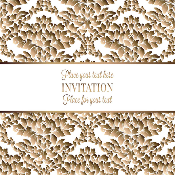Vector luxury foliage with gold floral vintage pattern for banner, wallpaper, invitation card, booklet. Template for wedding invitation design or background. - Vector, Image