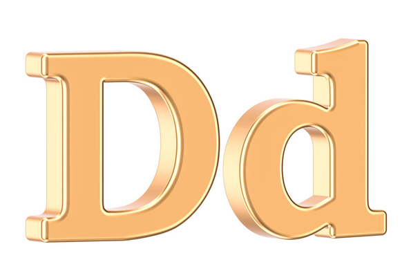English golden letter D with serifs, 3D rendering - Fotó, kép