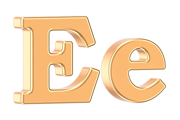 English golden letter E with serifs, 3D rendering - Fotoğraf, Görsel