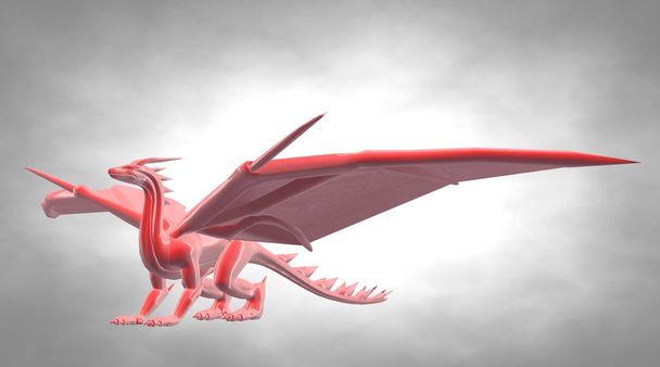 3D-Darstellung eines furchterregenden großen fliegenden Drachen mit großen Flügeln - Foto, Bild