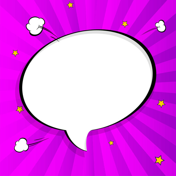 Burbuja de chat de arte pop en estilo de cómic, plantilla de diseño en blanco con puntos de medio tono, burbuja de voz cómica. Rayos de nubes y patrón de puntos aislados. Pensamientos burbuja en el estilo de cómics de arte pop
 - Vector, imagen