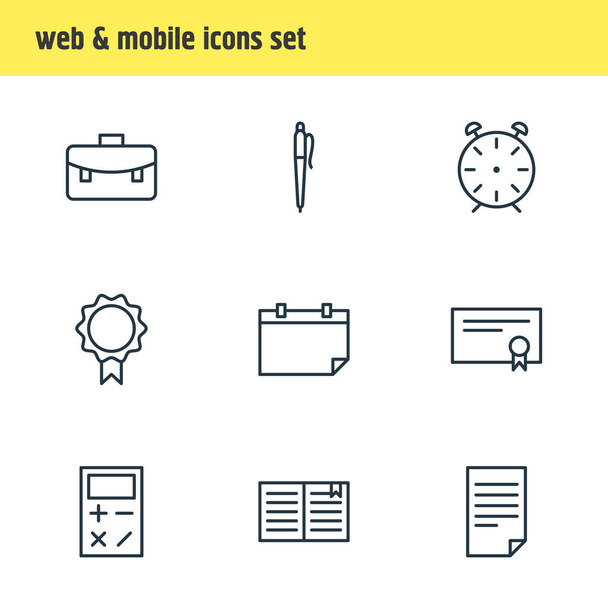 Vector Illustration Of 9 Studies Icons. Editable Pack Of Calculate, Date, Clock And Other Elements. - ベクター画像