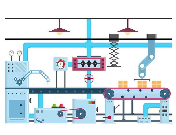 Factory Conveyor Automatic Production Line or Belt. Vector - Вектор,изображение