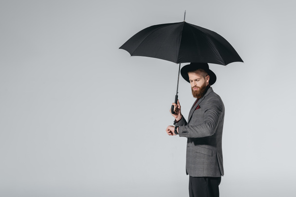 stylish man in hat with umbrella - Photo, Image