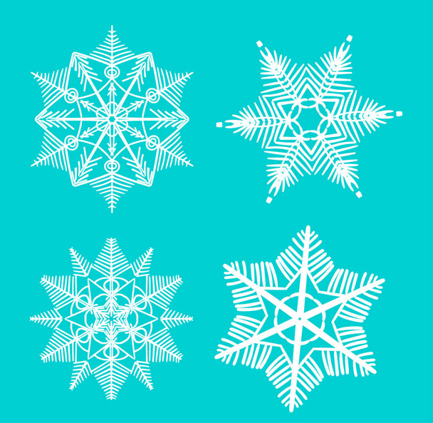 Snowflake vector icon background set white color. Winter blue christmas snow flat crystal element. Weather illustration ice collection. Xmas frost snow flake isolated silhouette symbol - ベクター画像