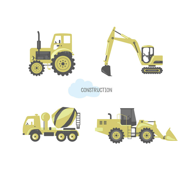 Construction equipment .Vector set of heavy construction machines icons - Vector, Image