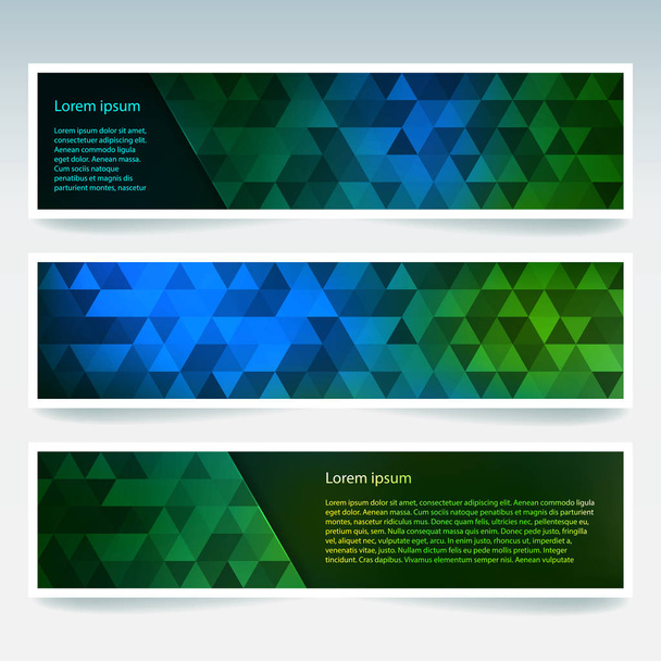 Bannières horizontales serties de triangles polygonaux. Fond polygone, illustration vectorielle. Bleu, couleurs vertes
. - Vecteur, image