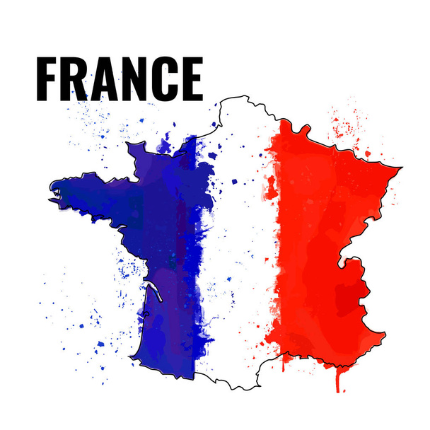 El contorno de la Francia con una bandera de acuarela en el interior. Ilustración vectorial
 - Vector, imagen