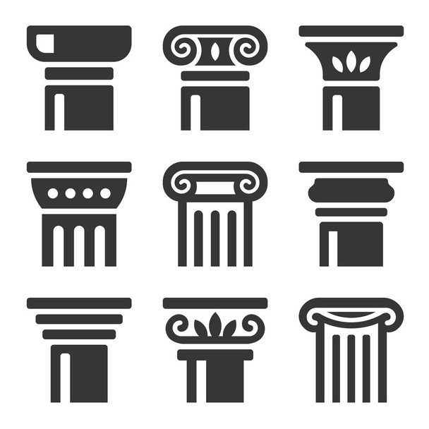 Zestaw ikon starożytnych kolumn. Wektor - Wektor, obraz
