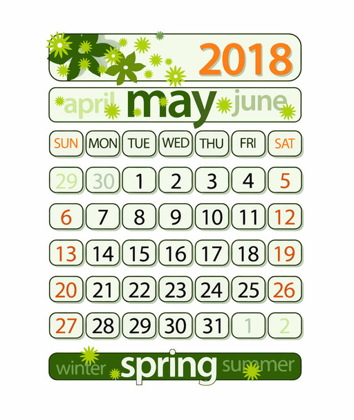 カレンダー - 5 月 2018 (クリッピング パスを含める) - ベクター画像