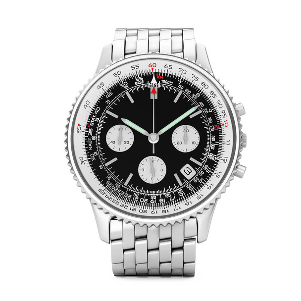 Stříbrný luxusní klasické analogové pánské náramkové hodinky. 3D vykreslování - Fotografie, Obrázek