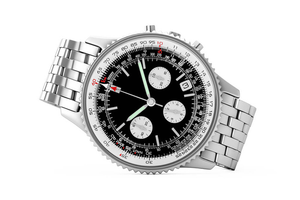 Luxury Classic Analog Men's Wrist Silver Watch. 3d Rendering - Photo, Image