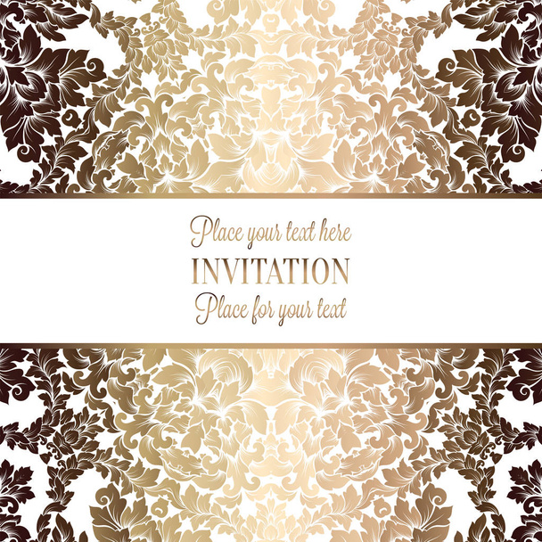Vektor Luxus Laub mit goldenen floralen Vintage-Muster für Banner, Tapeten, Einladungskarten, Booklet. Vorlage für Design der Hochzeitseinladung oder Hintergrund. - Vektor, Bild