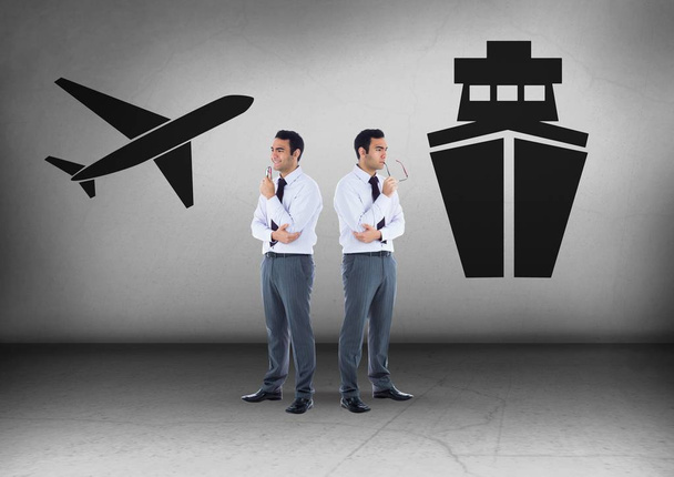 Plane or ship with Businessman looking in opposite directions - Fotó, kép