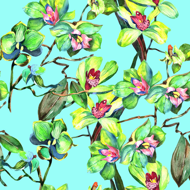Цветочный узор орхидеи в стиле акварели
. - Фото, изображение
