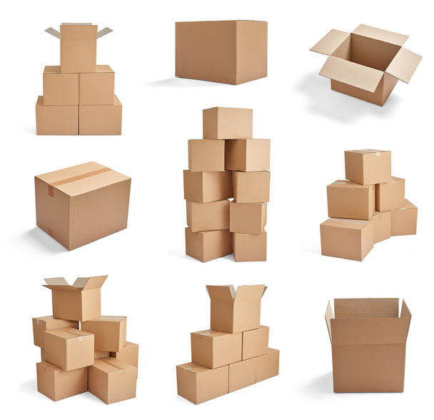 colección de varias cajas de cartón sobre fondo blanco - Foto, Imagen