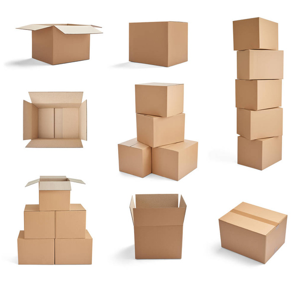collection of  various cardboard boxes on white background - Photo, Image