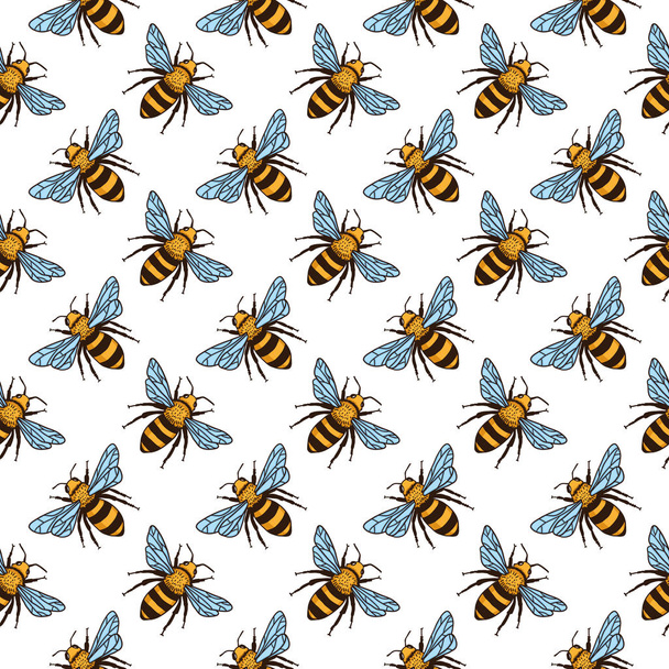 Vektorový vzor s včelami. Černá a žlutá textura - Vektor, obrázek