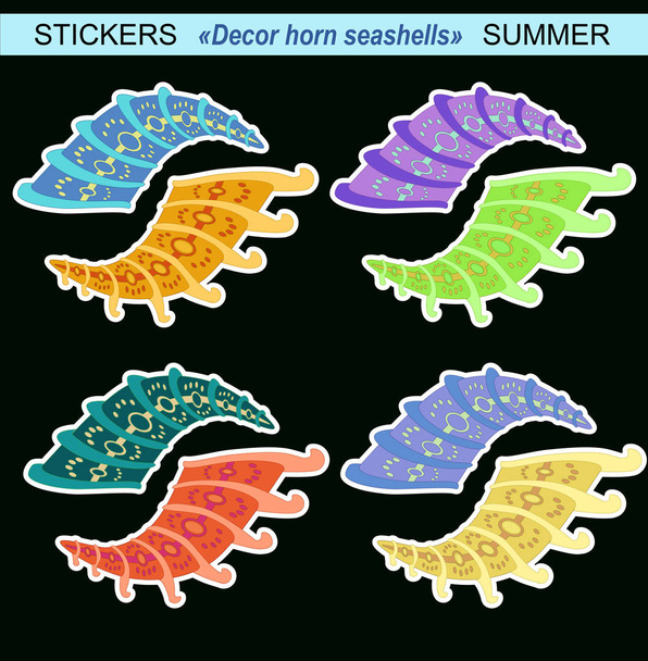 Pegatinas cuerno decoración conchas marinas
 - Vector, imagen