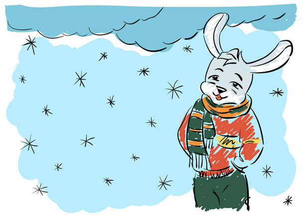 Color ilustración invierno conejo colorido
 - Vector, imagen