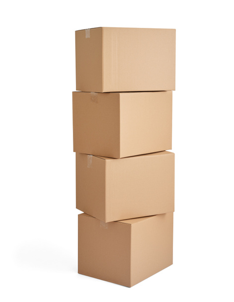 close up of  a stack of cardboard boxes on white background - Photo, Image