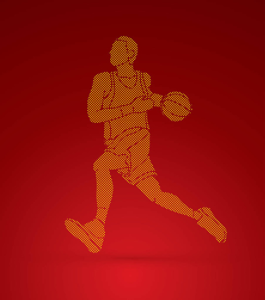 Kosárlabda játékos futó tervezett használata pontok pixel  - Vektor, kép