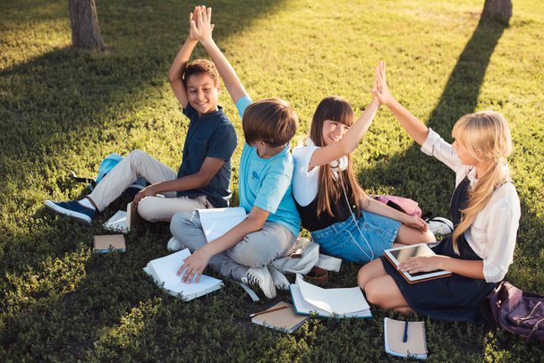 multiethnic teenagers studying in park - Фото, зображення