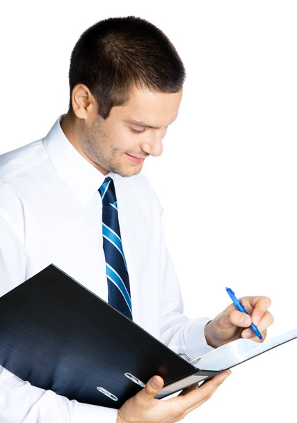 Businessman with folder, on white - Foto, Imagen