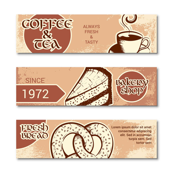 Set of horizontal banner for bakery shop - Vector, Imagen