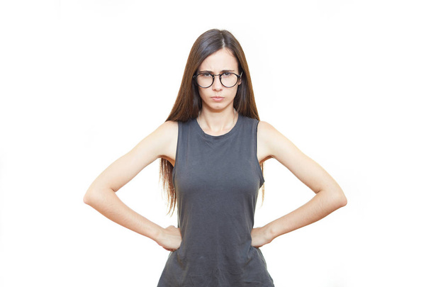 Woman in glasses office emotions. White background - Foto, immagini