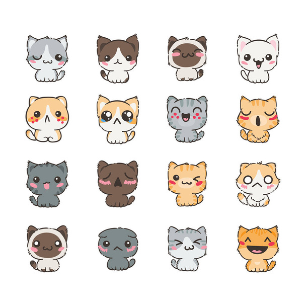 Cute cartoon cats and dogs with different emotions. Sticker collection. - Вектор, зображення