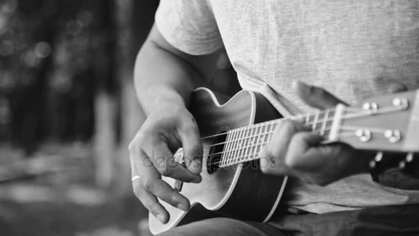 Persoon te spelen op little ukelele gitaar - Video