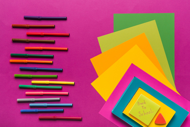 composition of colorful papers and markers - Photo, Image