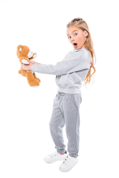 surprised child with teddy bear - Photo, Image