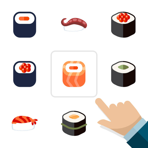Flat Icon Maki Set Of Eating, Maki, Salmon Rolls And Other Vector Objects. Also Includes Rolls, Japanese, Seafood Elements. - Διάνυσμα, εικόνα