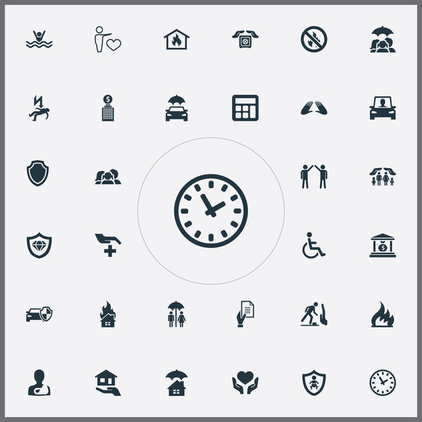 Vector Illustration Set Of Simple Guarantee Icons. Elements Job Accord, Shield, Driving Licence And Other Synonyms Protect, Injured And Family. - Vector, Image