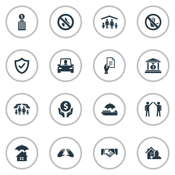 Vector Illustration Set Of Simple Insurance Icons. Elements Investment, Building, Driving Licence And Other Synonyms Saving, Forbidden And Partnership. - Vector, Image