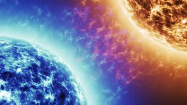 青い星 Vs 赤。黒に分離された青い太陽に対しては太陽フレアと赤い太陽の表面。テキストまたはロゴのスペースの非常にリアルな太陽の表面 - 映像、動画